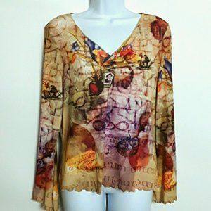 Oneworld Blouse European Pattern Bell Sleeve